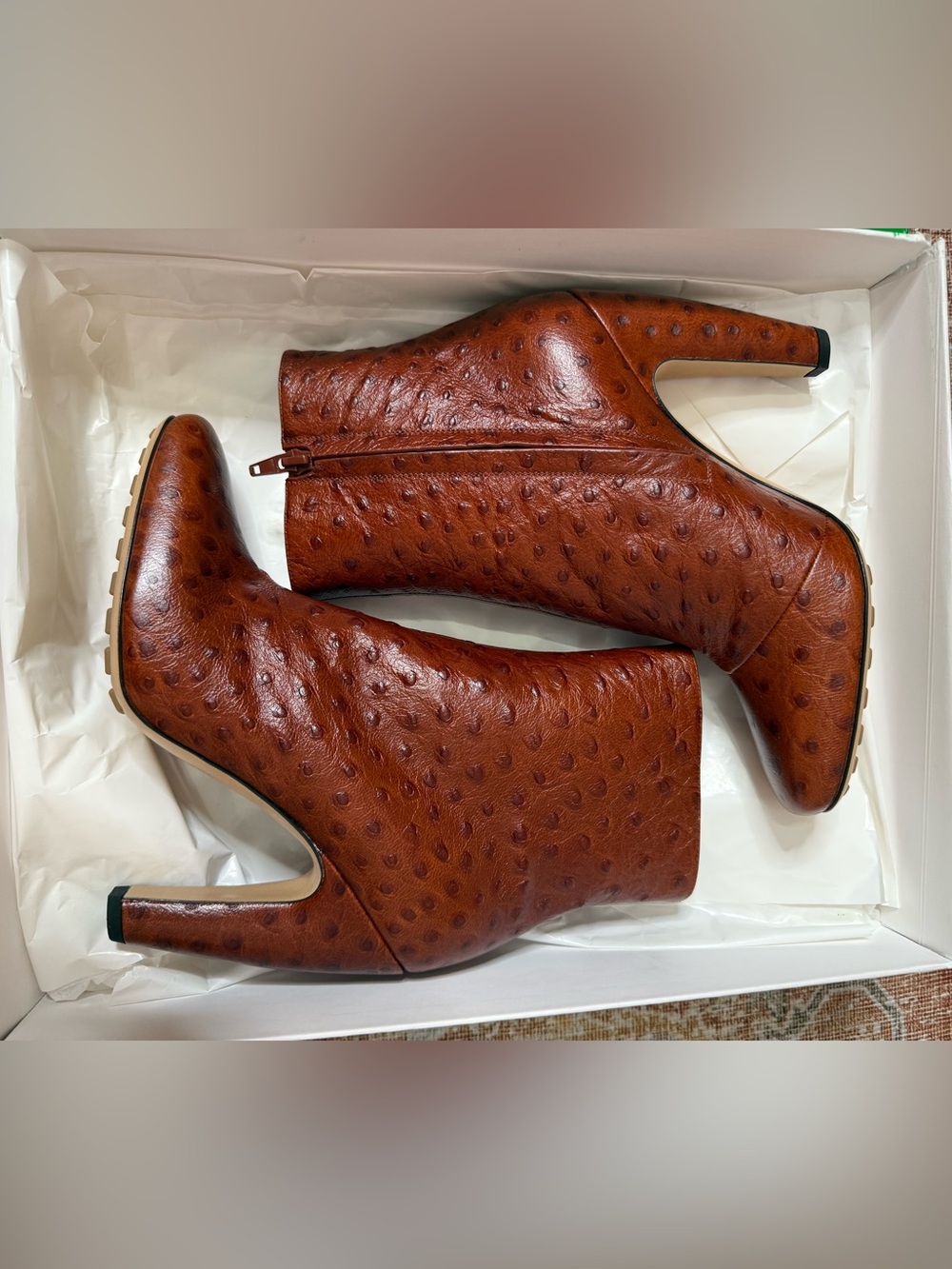 Bottega Veneta Cognac Ostrich-Texture Ankle Booties 39